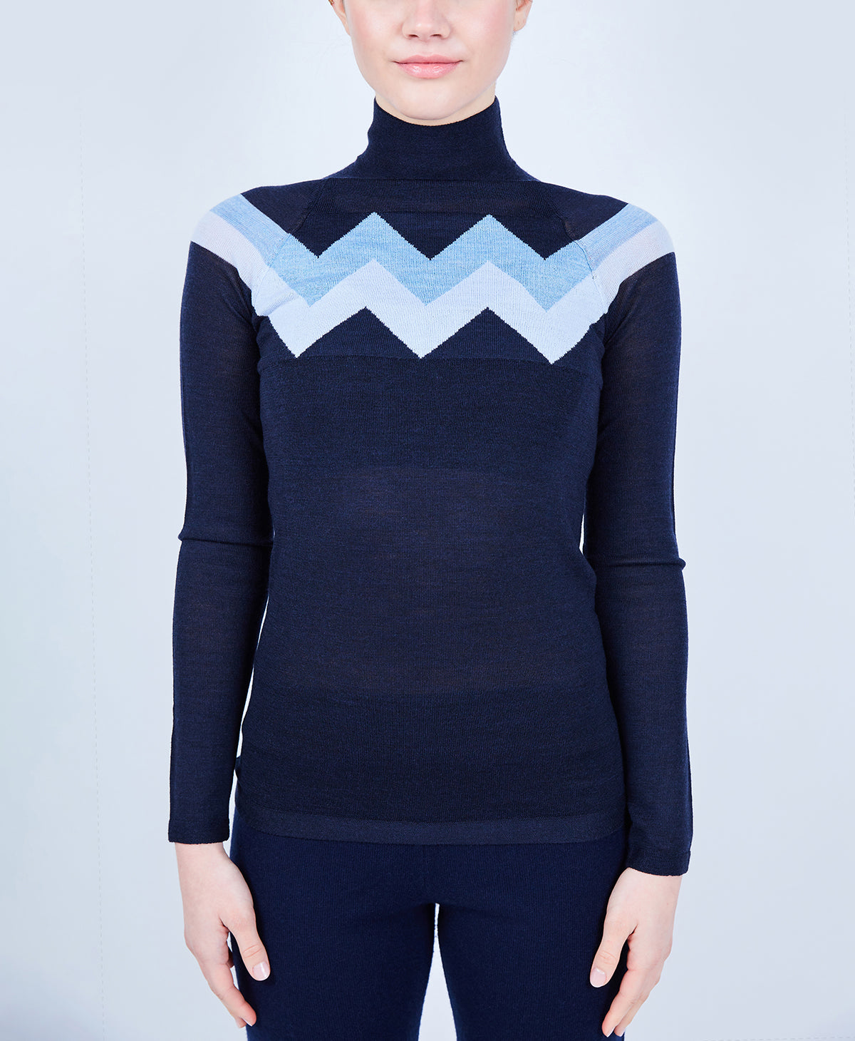 CHEVRON MERINO MOCK NECK SWEATER